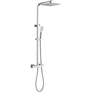 WOOHSE Colonne de Douche Carr/é avec T/ête de Douche Ultra-mince Inox en Effet Pluie et Douchette /à Main Ensemble de Douche Hauteur R/églable Syst/ème de Douche pour Salle de Bain