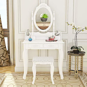Un Coffret /à Cosm/étiques D/émontable Blanc RDT28WT VASAGLE Coiffeuse avec 5 Tiroirs Miroir Triple sans Cadre Table /à Maquillage avec 1 Tabouret Facile /à Assembler