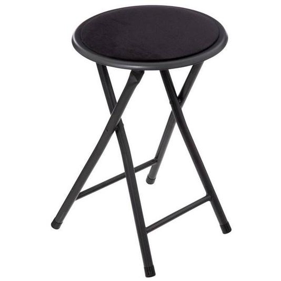 Tabouret Pliant - Cyda - Noir - 45 cm - Métal - Tissu Polyester