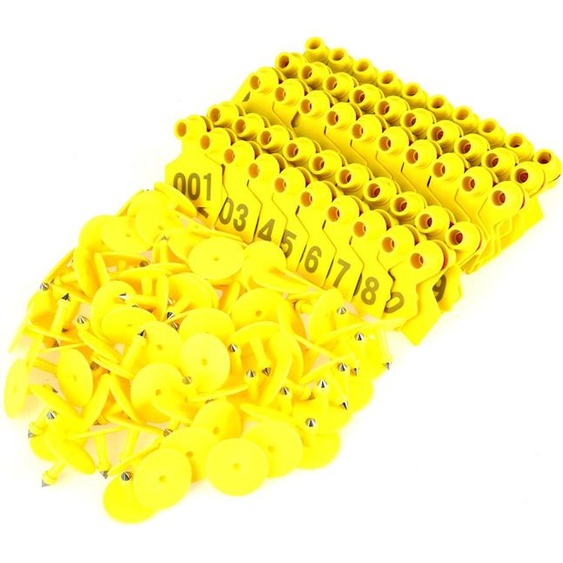 1-100 boucles doreilles numérotées en plastique pour chèvres, moutons, porcs, jaune