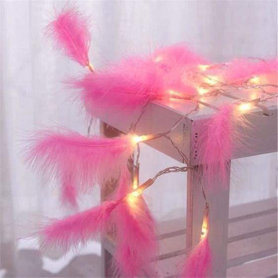 1.5M Guirlande Lumineux Rose Avec Plume Chaîne LED Batterie Pour Décoration Maison Chambre Fête COS737