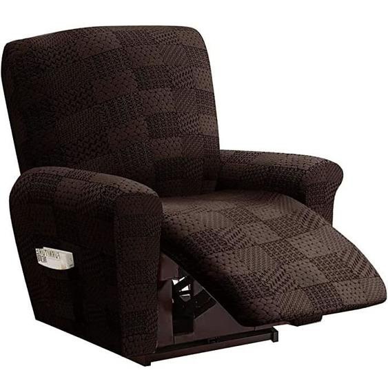 1 Places Couvre Fauteuil Relax ,ANNEFLY Housse De Fauteuil Inclinable Stretch Antidérapant Tout Compris avec Poche Latérale - Café