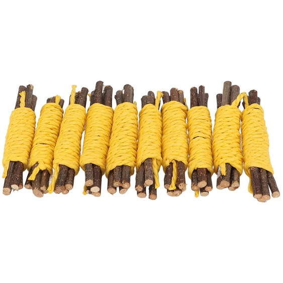 10 bâtonnets à ronger pour hamsters, branches de pommier et corde en papier, jouet à mâcher en bois tissé pour lapins, chinchillas, jaune