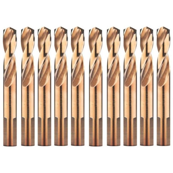 10 Forets Hélicoïdaux HSS Co Ex. Court 3 Méplats DIN 1897 PZ - Inox 130° D. 5.1 x Lt. 62 x Lu. 26 x Q. 5.1 mm x Z2 - Diamwood
