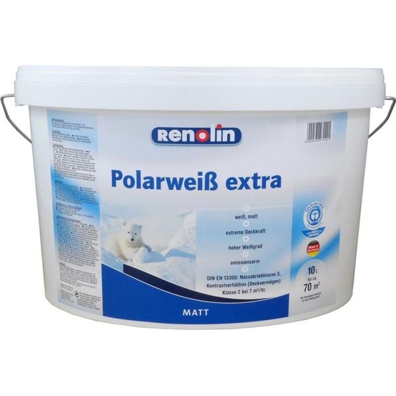 10 litres Renolin blanc polaire peinture murale extra 70m² blanc mat pouvoir couvrant extrême
