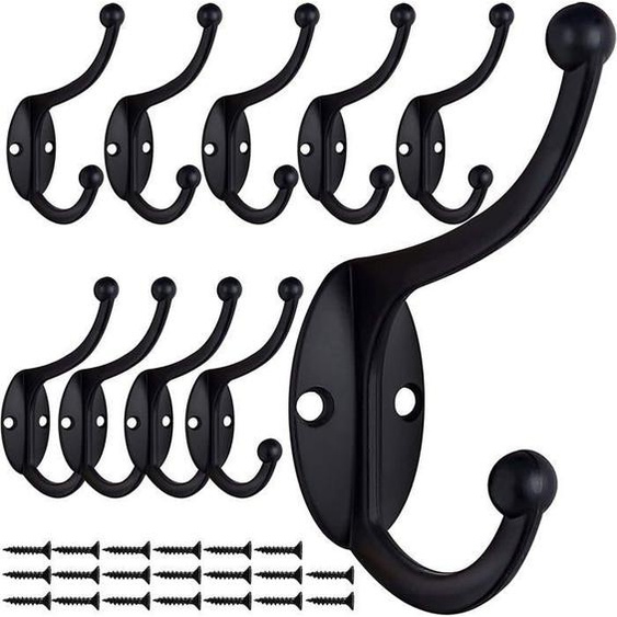 10 Pcs Rétro Crochet Patère Porte Manteau Mural Vintage Crochet de Porte Métal pour Salle de Bain Cuisine Chambre Entrée (Black)