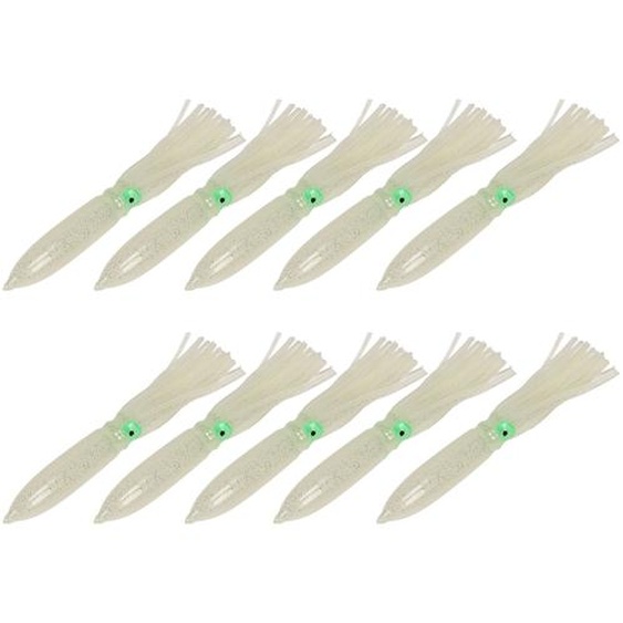 10 pièces appât calamar 30cm Silicone réaliste jupe lumineuse calamar appât de pêche avec hameçon (Transparent)