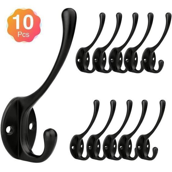 10 Pièces Rétro Crochet,Patère Mural Vintage,Crochet de Porte Métal,pour Porte Manteau,Salle de Bain,Cuisine(Noir)