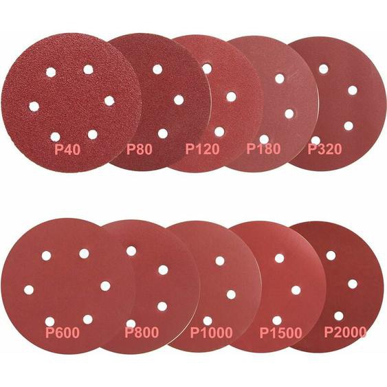 Aiducho - 100 pcs 150mm Disque de Ponçage, Disque Abrasif, Papier Sablé de 40/80/120/180/320/600/800/1000/1500/2000 (10 Disques par Taille de Grain)