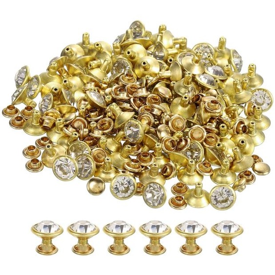 100 rivets en strass, dorés, 9 mm, rivets en cristal pour travaux de bricolage