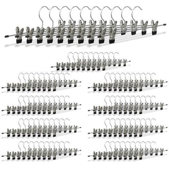 100x Cintres à pantalon en métal avec pinces caoutchouc pour jupes antidérapant HxlxP: 9 x 35,5 x 2,5 cm, argent/noir