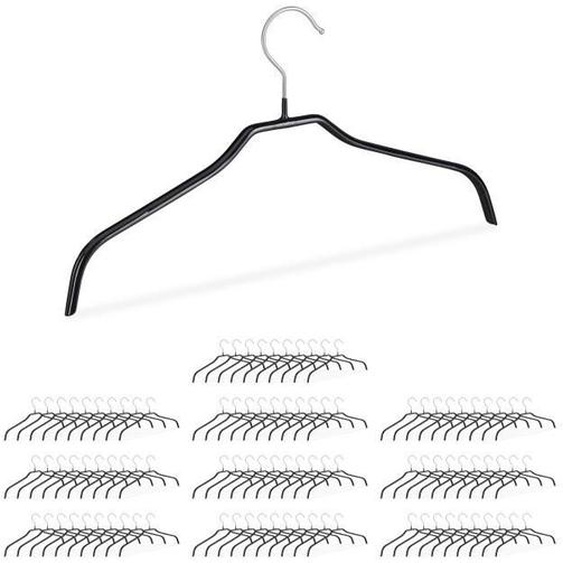 100x Cintres antidérapant en set, revêtement caoutchouc, cintres métal, chemises, robes, crochet 360°C, 42 cm, noir