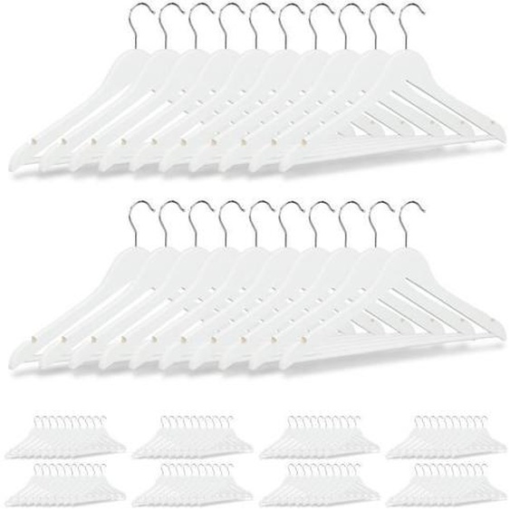 100x Cintres en bois, crochet 360°, cintres pour manteaux pantalons vêtements HxlxP: 23 x 44 x 1 cm, blanc