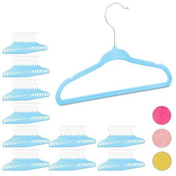 100x Cintres enfants en plastique antidérapant vêtements bébé enfant velours HxlxP: 18 x 28 x 0,5 cm, turquoise