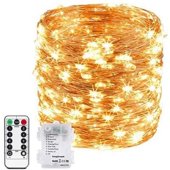 10M 100LED Guirlande Lumineuse à piles, pour intérieur/extérieur/Noël/mariage et Terrasse Pelouse Etanche IP67