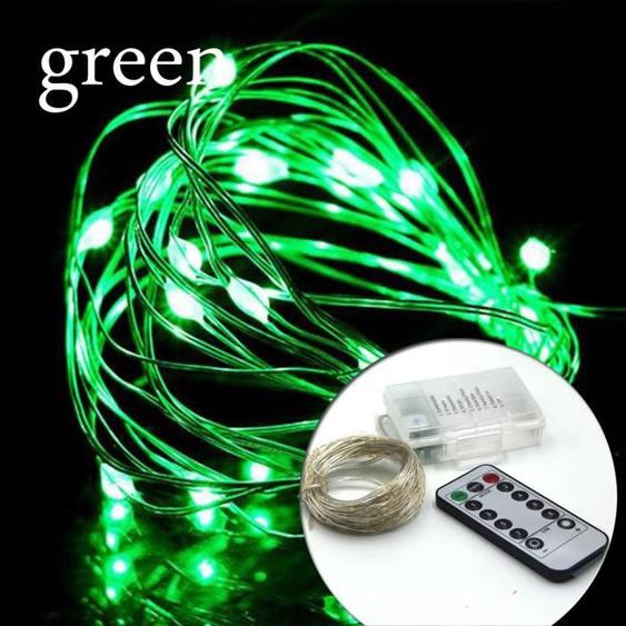 10m 100led vert Guirlande lumineuse à piles AAA, Micro LED, fil de cuivre, télécommande RF 13 touches, pour f