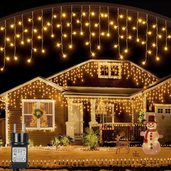 10m 400 LED Chaîne de lumière pluie de glace 8 modes déclairage 31V Rideau de lumière étanche avec minuterie pour intérieur Noël Fête Mariage Décoration
