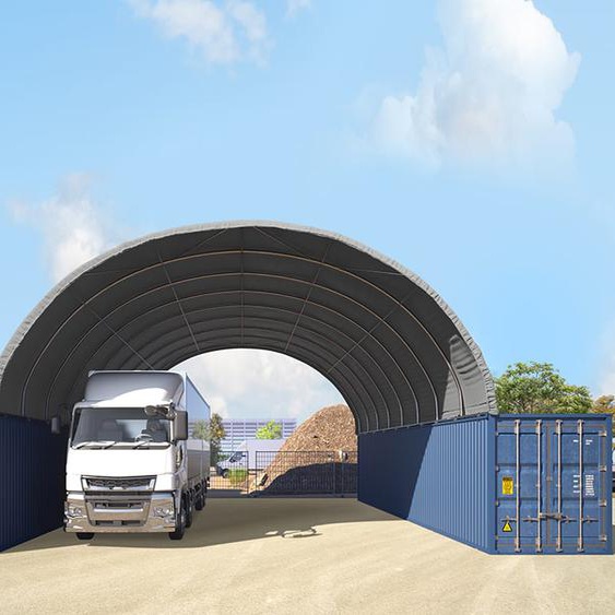 10x12 m Abri sur container, Bâche PRIMEtex, gris, avec statique - (47603)