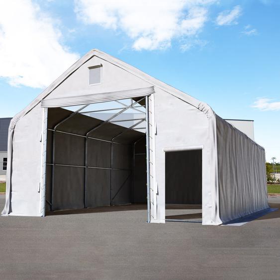 10x20 m hangar avec fenêtres dans le toit, porte 4x4 m, PRIMEtex 2300, gris, avec statique (type de sol : terre) - (49838)