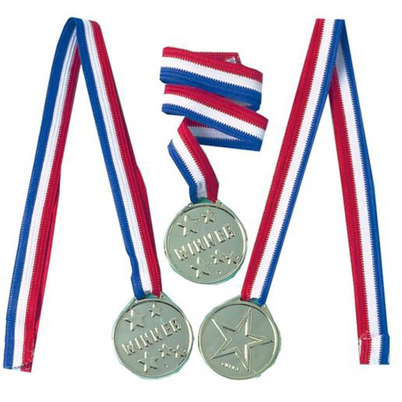 12 médailles en plastique argent 4,4x10,5cm