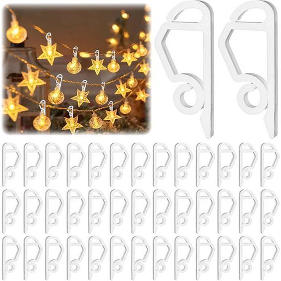 120 pcs Crochet Guirlande Exterieur,Clips Lumineux de Noël pour Guirlande Lumineuse Exterieure,Accroche Guirlande Exterieur(blanc)