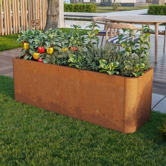 120 x 40 x 40 cm Carré potager surélevé, acier corten, aspect rouille, fond perforé inclus - (GFPV01071)