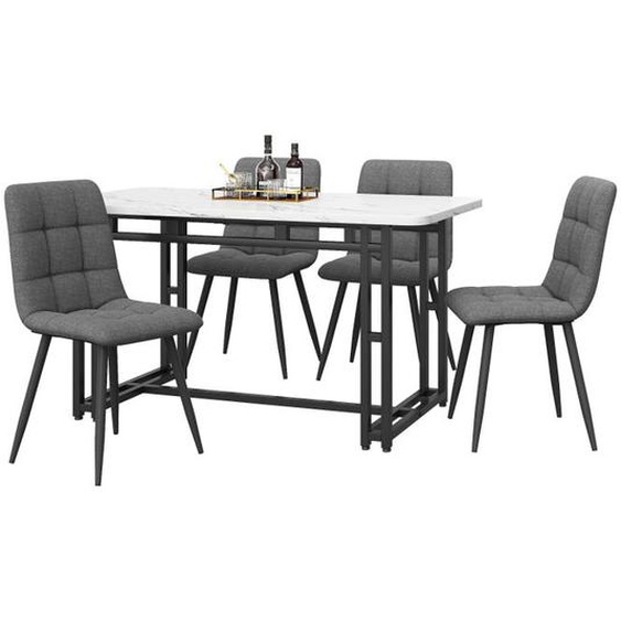 120x70cm Table De Salle À Manger En Or Avec 4 Chaises Table De Cuisine Moderne Chaise De Salle À Manger En Lin Gris Foncé, Noir
