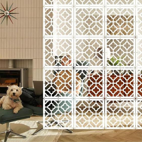 12PCS Panneaux de séparation suspendus épais pour chambre, écran de confidentialité blanc, 29 x29cm, motif géométrique C