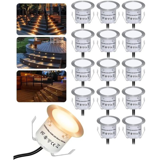 16 spots LED, diamètre 32 mm, lumière blanche chaude, étanches
