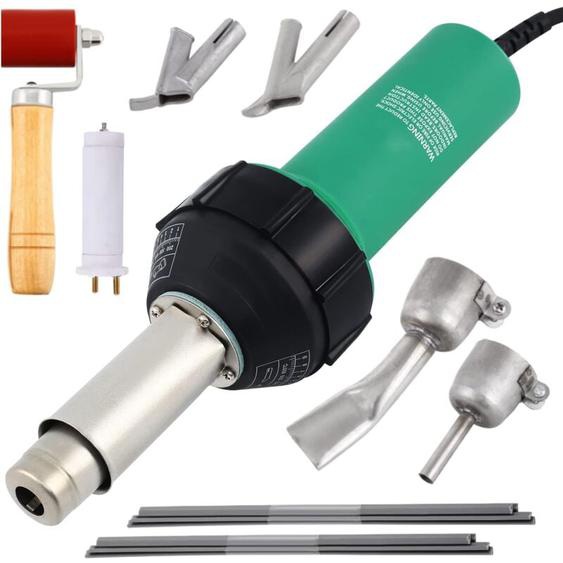 1600W Soudeur à air chaud en plastique, pistolet de soudage à air chaud en vinyle pvc tpo avec buses, température réglable Thermique Pistolet à air