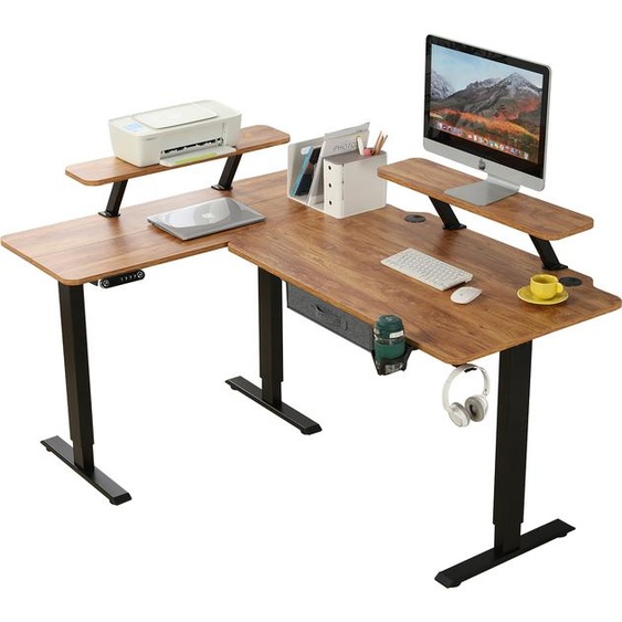 160cm Bureau électrique Bureau électrique réglable en hauteur Bureau dangle Bureau debout en forme Bureau avec support de moniteur et tiroir