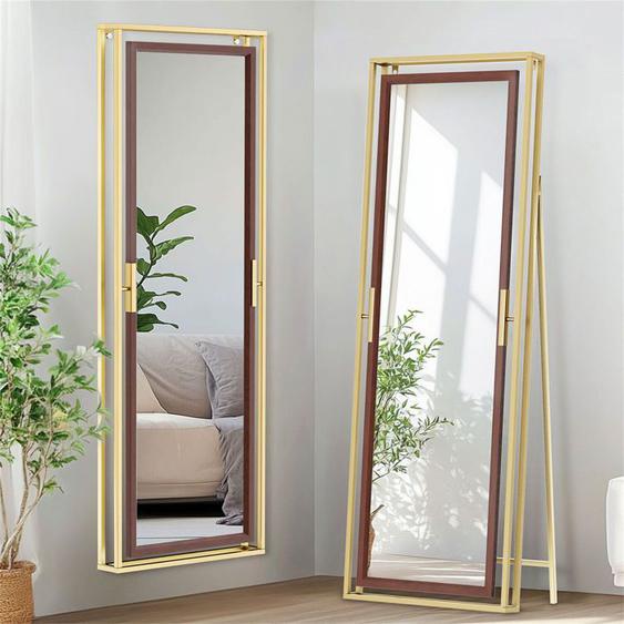 160x55cm Miroir sur Pied Rectangulaire, Miroir de Sol, Miroirs muraux, Miroir Autoportant, Alliage dAluminium avec Cadre Doré