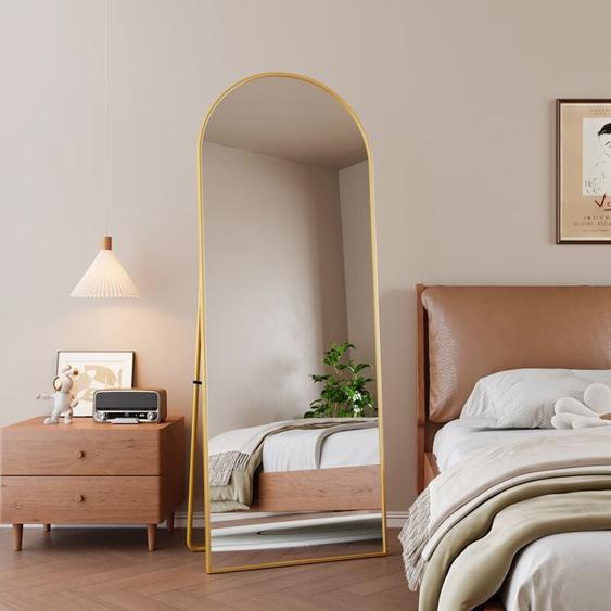 162x53 cm Miroir sur pied, miroir arqué sur toute la longueur, grand miroir avec cadre en métal, miroir de sol pour chambre, dressing, salon - Or