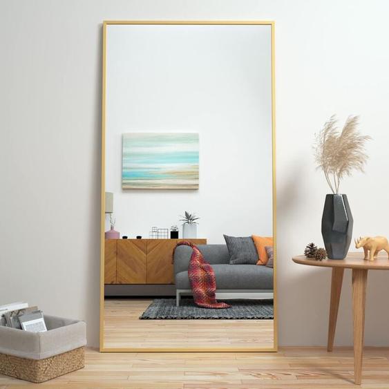 Cassilando - 165 x 60 cm Miroir pleine longueur, miroir au sol, Cadre en alliage daluminium miroir sur pied, contre le mur pour chambre à coucher,