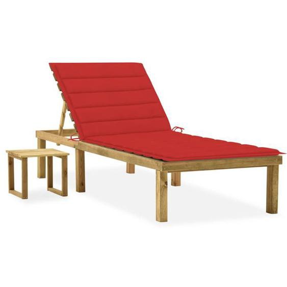 16738& Bains de soleil de jardin avec table coussin Pin imprégné - L200 x P70 x H77 cm - tissu 100 % polyester