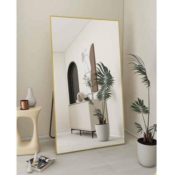 Koonmi - 180 x 76 cm Miroir sur pied, miroir robuste pour tout le corps avec cadre minimaliste en aluminium, grand miroir mural moderne à poser ou à