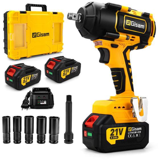 Gisam - 1800Nm Clé à Chocs Sans Fil Brushless avec Deux 4.0Ah Batterie 21V pour la Voiture et la Maison