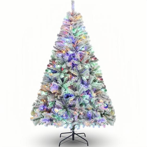 183cm Premium Arbre de Noël artificiel avec éclairage LED - Sapin de Noël en dentelle de neige avec de vraies pommes de pin, ignifugé pour décoration de Noël Z