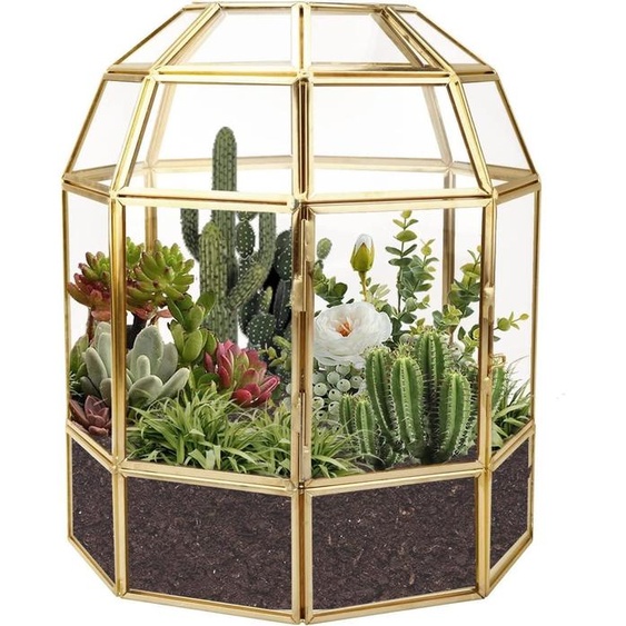 18cm Grand terrarium géométrique Planteur en forme de maison Noir Boîte en verre faite à la main Vintage Table Pot de fleurs miniature pour plantes succulentes Cactus Plantes aériennes.
