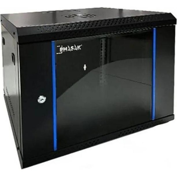 19 Wall Rack Phasak Eco 16U 542x450 Démonté, idéal pour les serveurs et les télécommunications, design compact, robuste, montage facile et ventilation efficace.