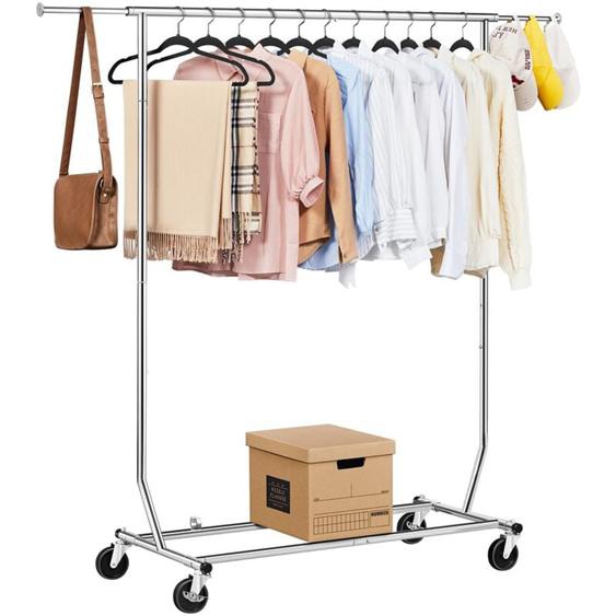 190 x 55 x 178 cm Portant Penderie à Vêtement Métal Chromé Plus Long Haut Large Réglable Pliable avec roulettes Mobile Charge 90kg - Yaheetech