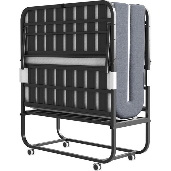 190 × 96 cm Lit double pliant avec matelas en mousse à mémoire de forme de 9,5 cm, lit dappoint/lit roulant portable, cadre métallique stable