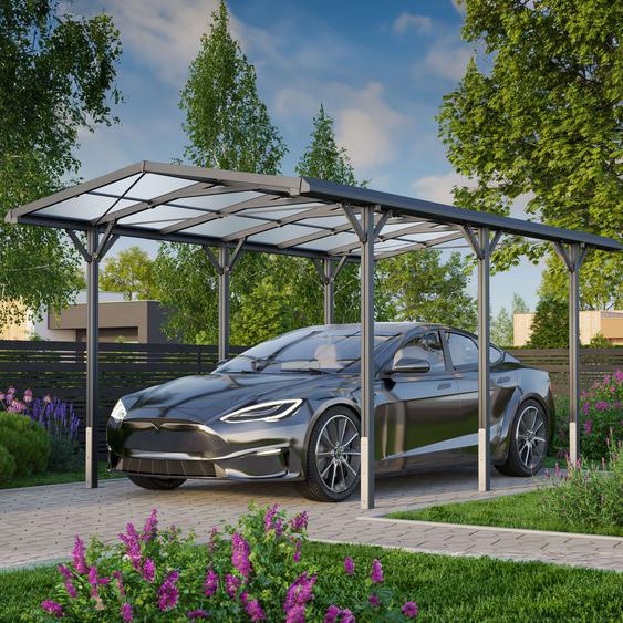 2,85x5,05m Carport, anthracite, gouttière inclus - (GFPV00802)