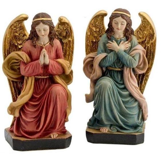 2 anges de genoux, design classique, 16 cm, multicolores, en résine