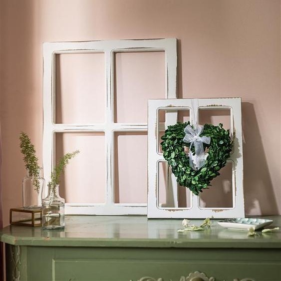2 fenêtres décoratives en bois au look shabby, blanc, cadre de fenêtre décoratif, fenêtre en bois, fenêtre à croisillons