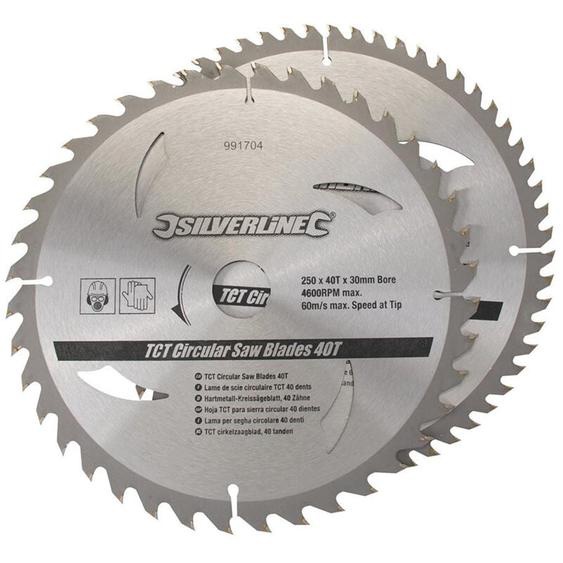 2 Lames pour Scie Circulaire TCT 250 x 30 mm - 40 et 60 Dents, Bagues Incluses – Découpe Précise et Durable - Silverline
