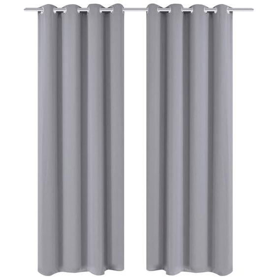 2 pcs Rideau Blackout Occultant Gris avec Œillets en métal 135x245cm