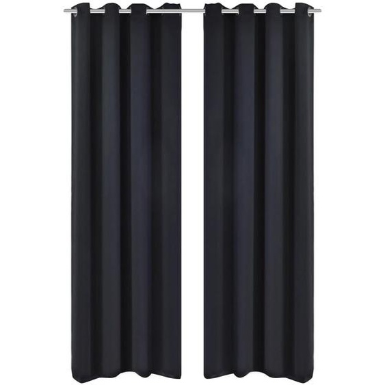 2 pcs Rideau Blackout Occultant Noir avec Œillets en métal 135x245cm