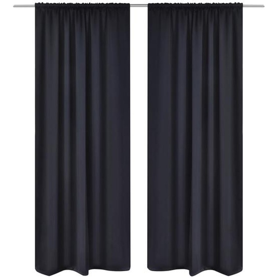 2 pcs Rideau Blackout Occultant Noir Tête à Fente 135 x 245 cm