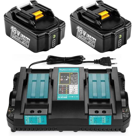 Pdstation - 2 Pièces 5.0Ah 18V BL1850 Batterie + DC18RD Chargeur pour Makita 18V Batterie BL1860 BL1850B BL1840 BL1850 BL1830 BL1815